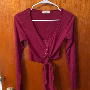 Red crop with waist tie